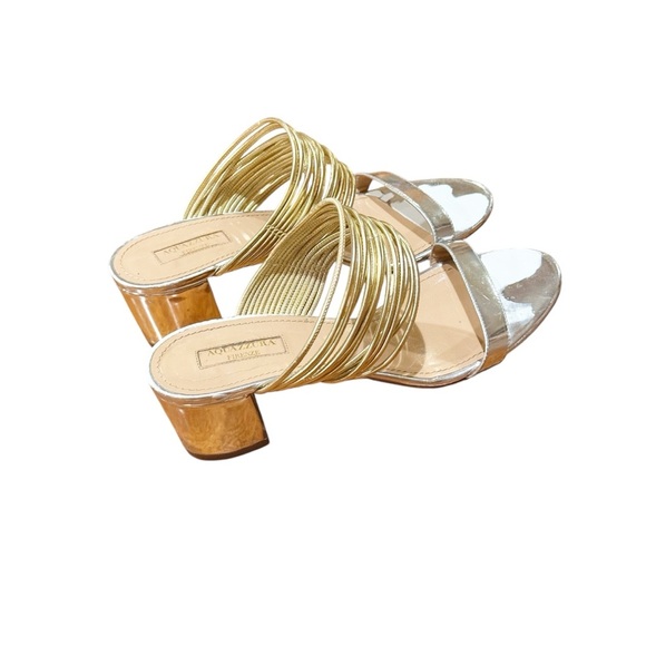 Aquazzura Rendez Vou Metallic Mirrored Slide Sandal 38 or 7.5 - Picture 5 of 11